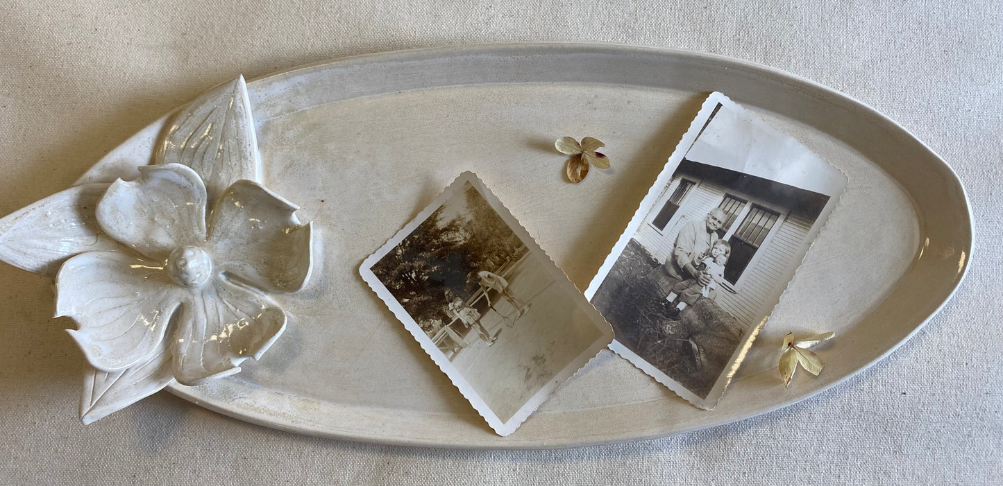 Small Oval Dogwood with leaves Platter